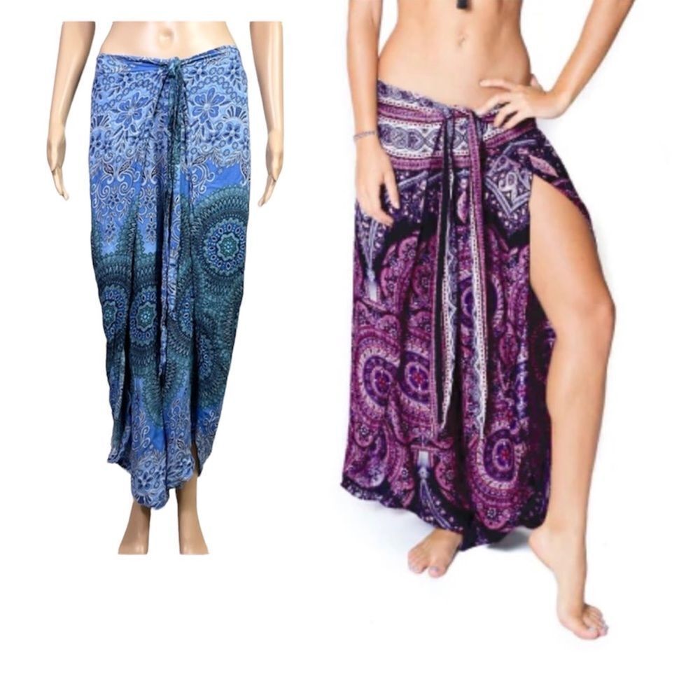 Namaste Basics Open Side Mandala Blue Printed Temple Pants OS